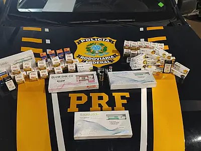 PRF apreende 198 medicamentos emagrecedores escondidos em tênis, bolachas e colchão inflável na BR-262