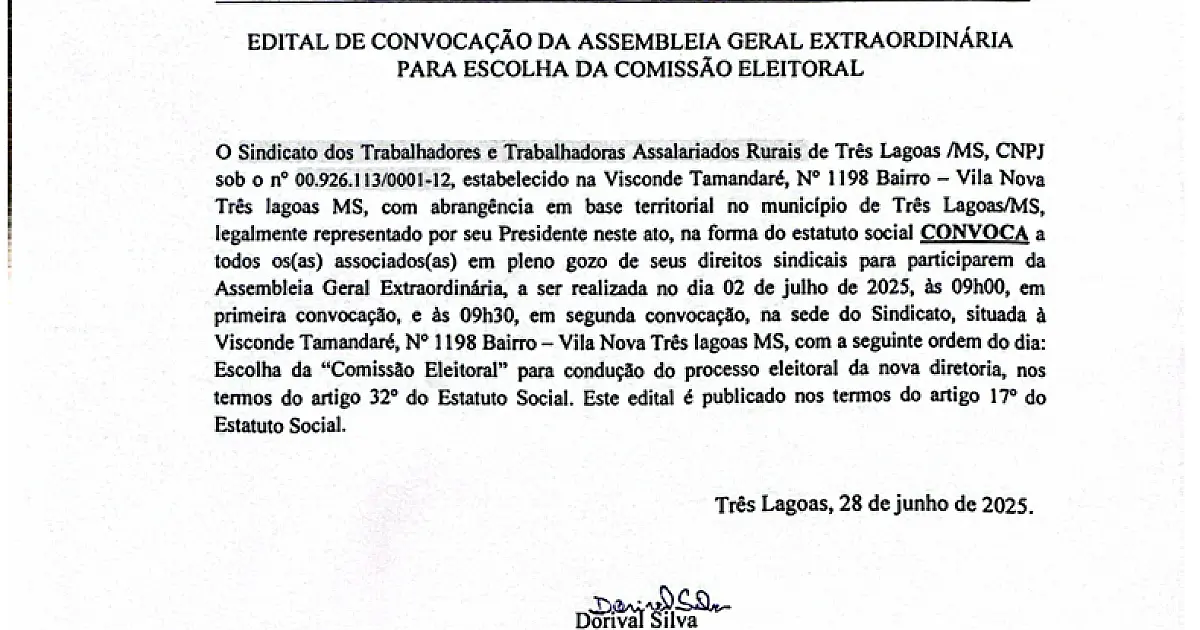 EDITAL DE CONVOCAÇÃO DA ASSEMBLEIA GERAL EXTRAORDINÁRIA PARA ESCOLHA DA COMISSÃO ELEITORAL