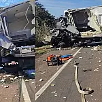 Colisão entre caminhão e carreta mata dois motoristas e interdita BR-262 em Ribas do Rio Pardo