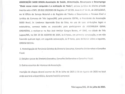 EDITAL DE CONVOCAÇÃO PARA ASSEMBLEIA GERAL ORDINÁRIA DE ELEIÇÃO E POSSE E REGULARIZAÇÃO DOS ÓRGÃOS ADMINISTRATIVOS DA ASSOCIAÇÃO SADD BRASIL