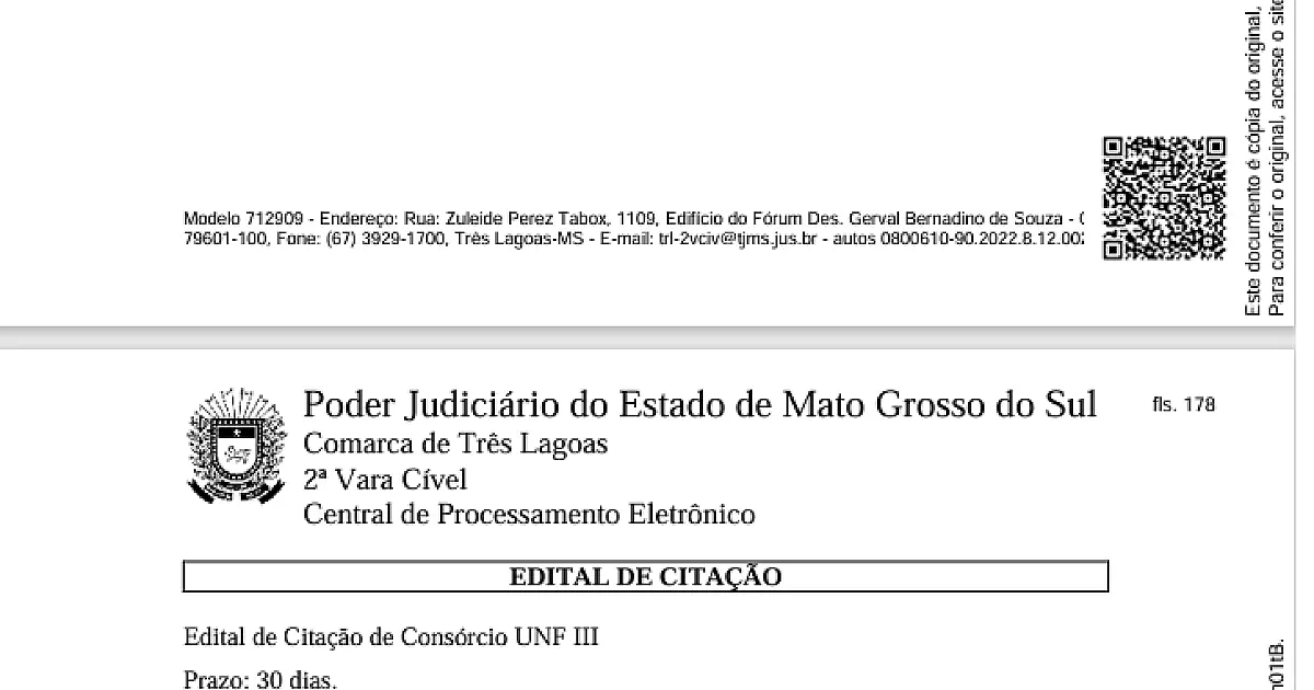 EDITAL DE CITAÇÃO - PROC. 0800610-90.2022.8.12.0021