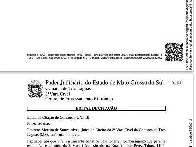 EDITAL DE CITAÇÃO - PROC. 0800610-90.2022.8.12.0021