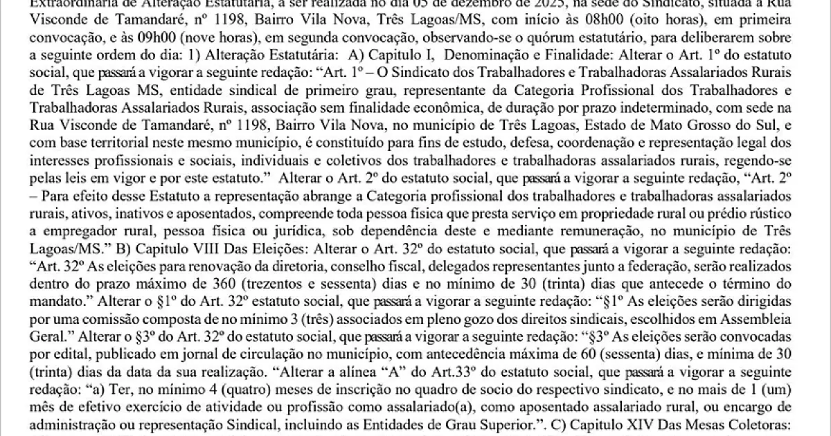 EDITAL DE CONVOCAÇÃO ASSEMBLEIA GERAL EXTRAORDINÁRIA DE ALTERAÇÃO ESTATUTÁRIA
