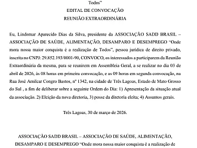 EDITAL DE CONVOCAÇÃO REUNIÃO EXTRAORDINÁRIA - ASSOCIAÇÃO SADD BRASIL